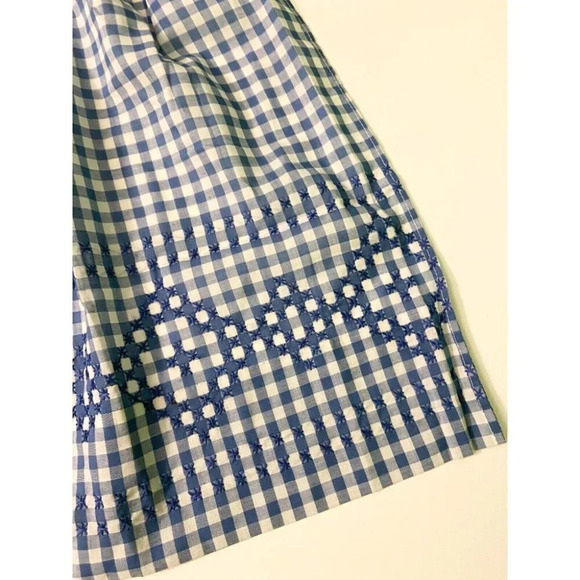 Vintage Blue and White Checkered Half Apron One Pocket 19  Inch Long Tie Back - Picture 5 of 11